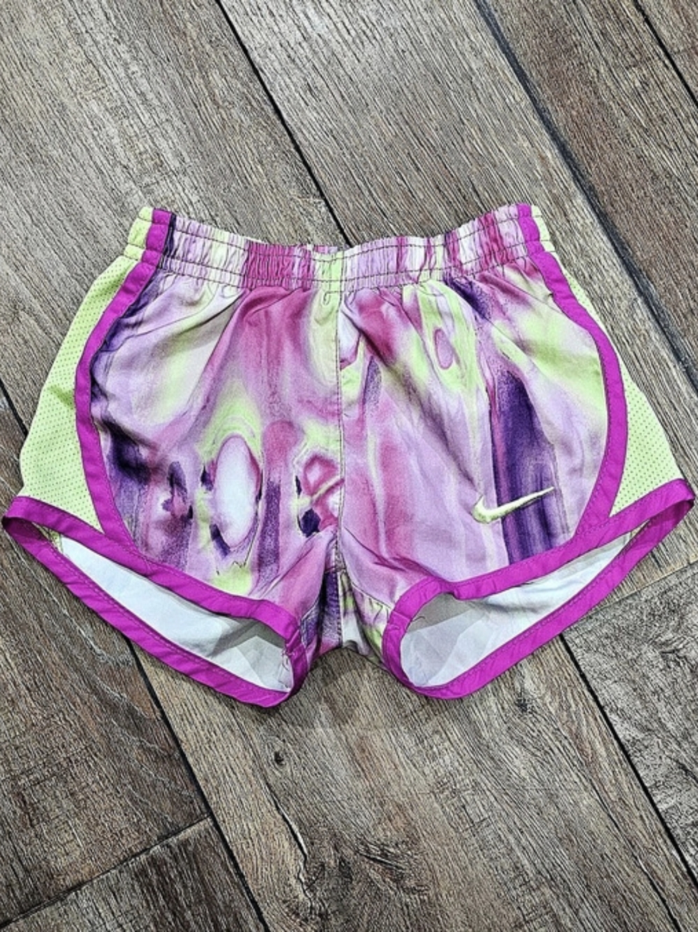 Nike Dri Fit Athletic Running Shorts Girls Size 2T Pink & Green Watercolor
